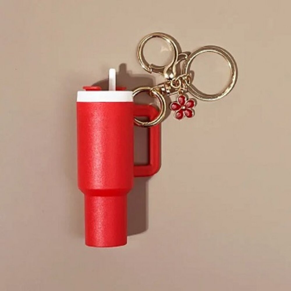 Cup Keychain With Flower Charm NIP